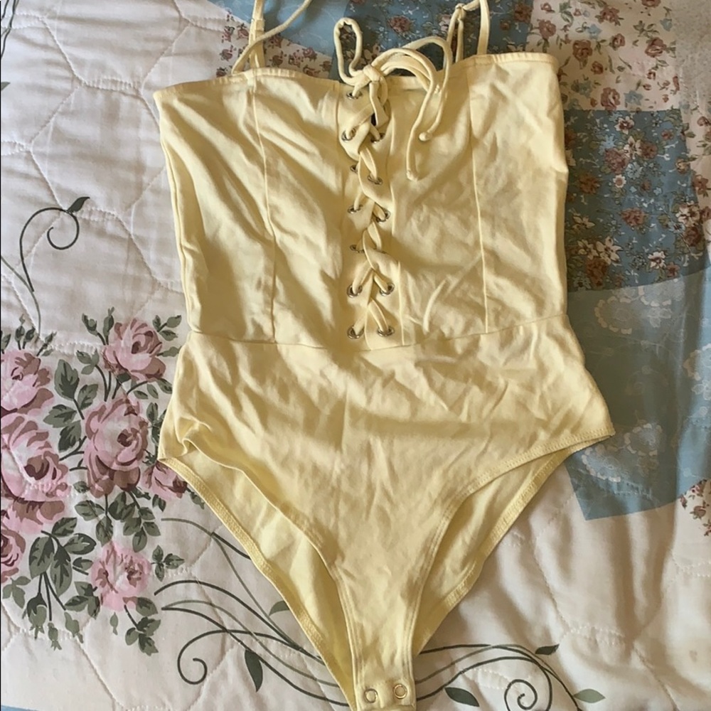 yellow forever 21 body suit